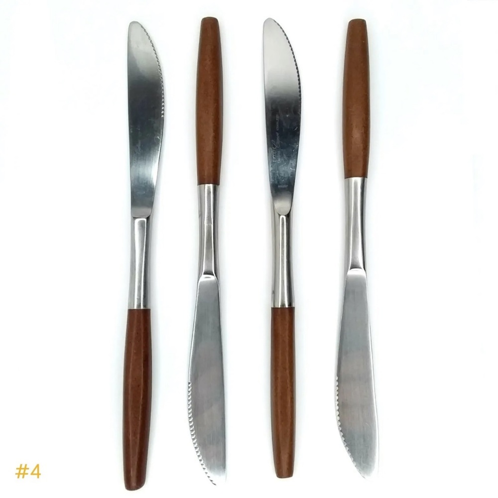 Vintage 60s Ekco Eterna Canoe Dinner Knife Set of 4 MCM Japan Stainless Steel
